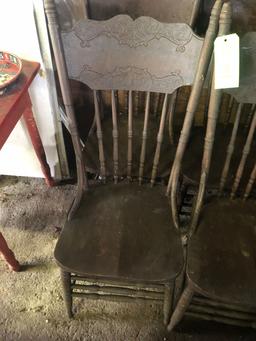 (5) Antique Oak Pressback Kitchen Chairs