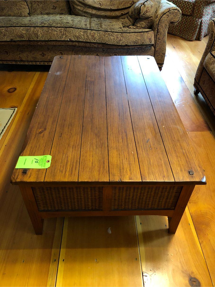 Wood Coffee Table w/ (3) Wicker Drawers