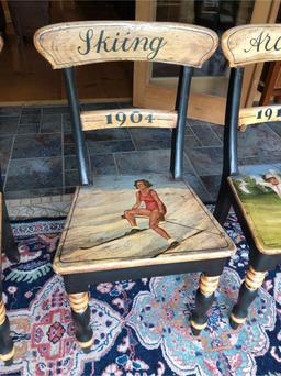 (3) Decorative Sporting-Theme Painted Chairs