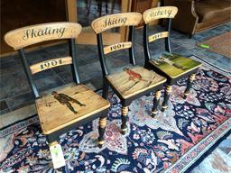 (3) Decorative Sporting-Theme Painted Chairs