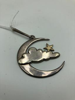 Old Newbury Crafters Sterling Silver Crescent Moon & Star Pendant