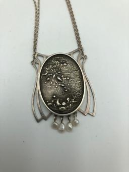 Elizabeth "Lisa" Courtney Reticulated Sterling Silver Locket Pendant w/ Freshwater Pearls