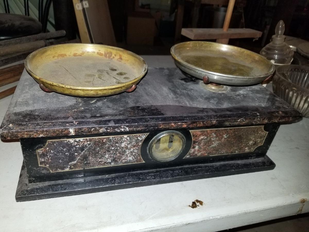 Antique Marble & Brass Balance Scale