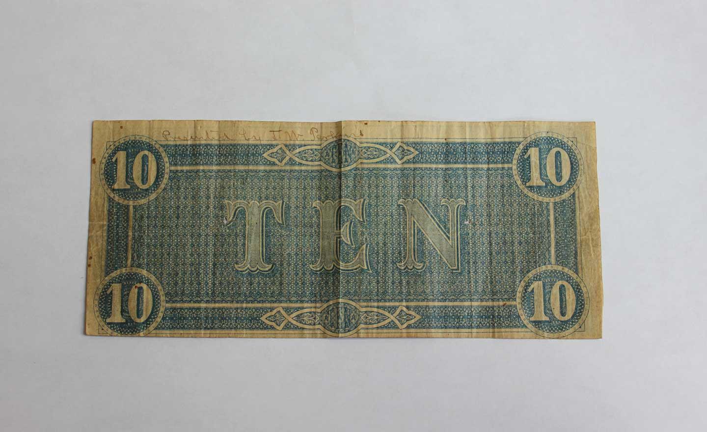 Confederate Currency"TEN" Feb 17, 1864, No 74402