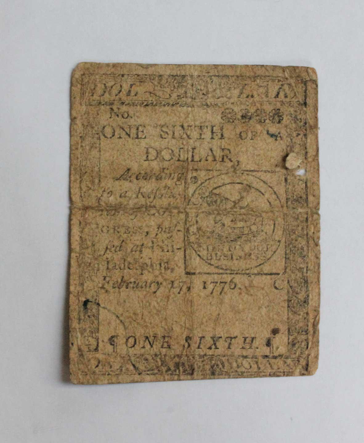 Continental Currency "1/6 Dollar"  Feb 17, 1776