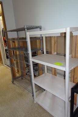 3 Shelf Units, incl 36" Roll around Wire Shelf, 6 shelves; 2 plastic