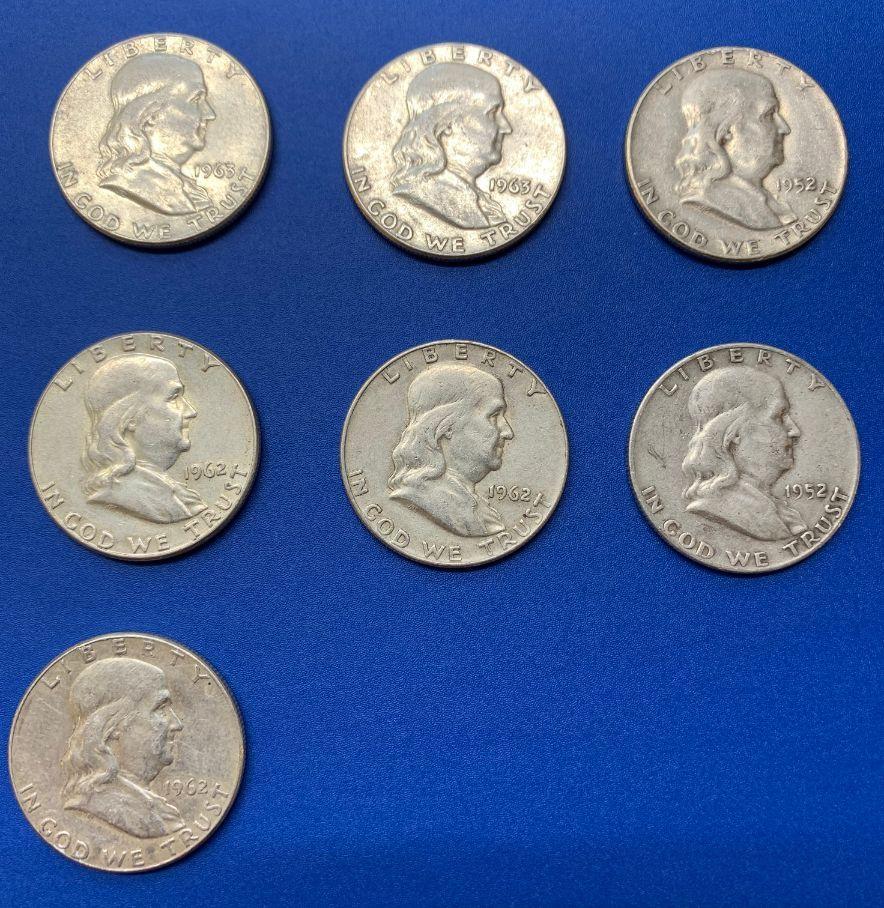 (7) Franklin Silver Half Dollars