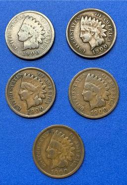 (5) 1900 Indian Head 1c