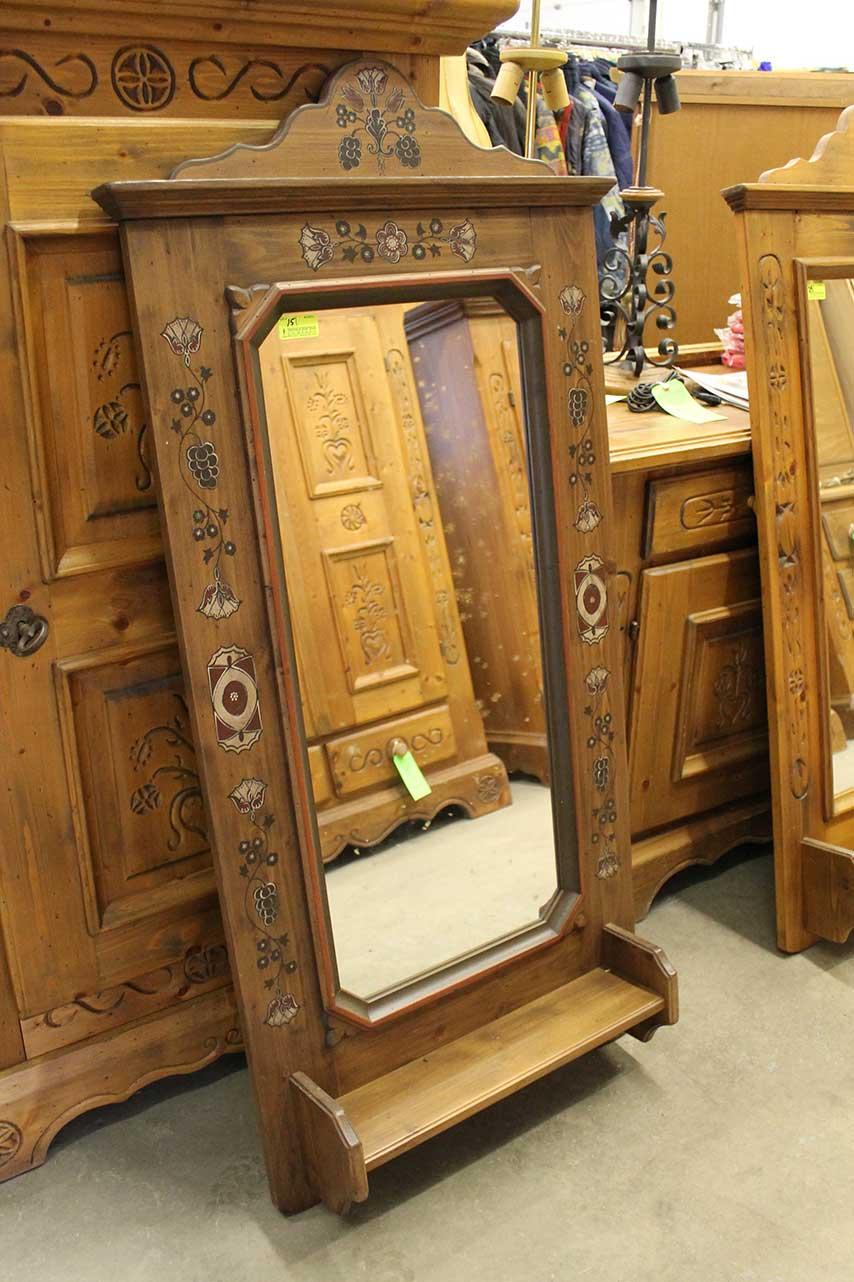 Pine-Framed Mirror w/ Shelf