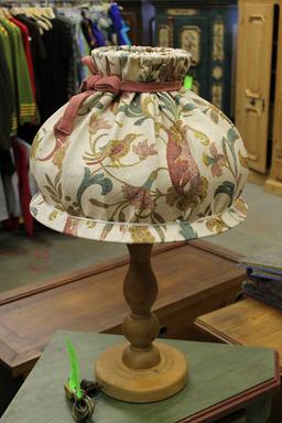 Pine Turned Base Table Lamp w/ Fabric Shade