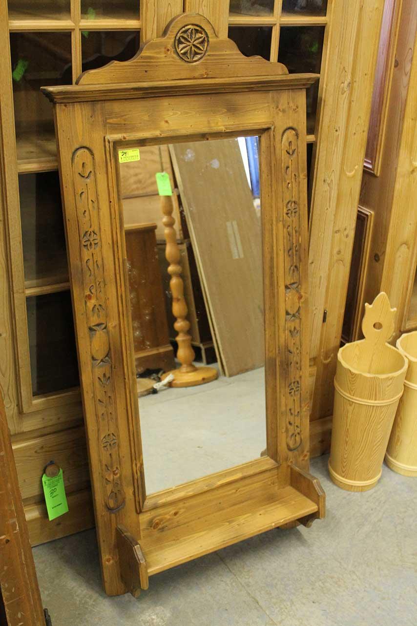 Pine Carved Wall Mirror w/ Shelf