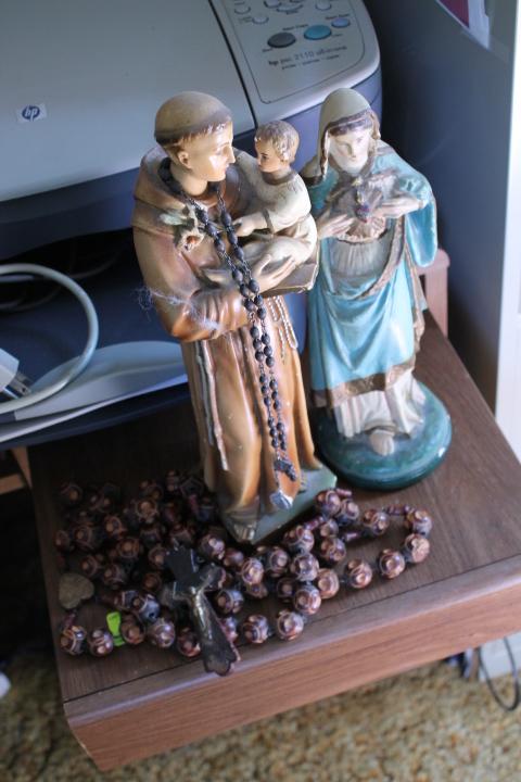 Mary & Joseph Figurines W/ Wood Rosary Beads