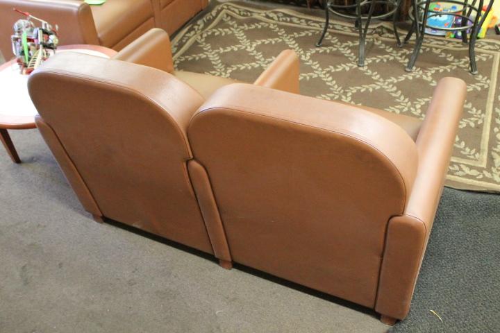 Brown Vinyl Double Reception Chair Set & Round Coffee Table