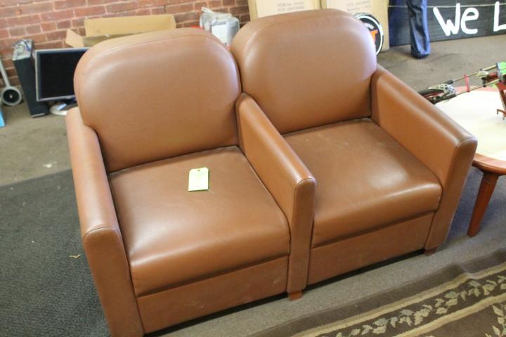 Brown Vinyl Double Reception Chair Set & Round Coffee Table