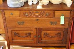 Antique Oak Mirror-Back Side Board