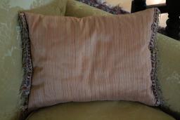 Damask Upholstered Love Seat with Down Cushions and Pillows