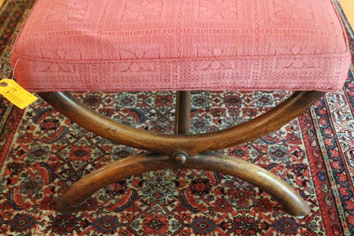 Vintage Continental Walnut Upholstered Bench