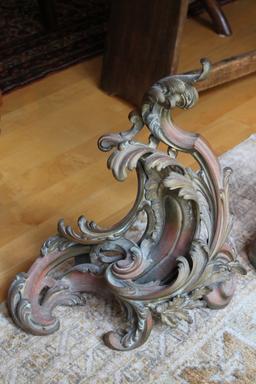 Vintage Iron Fireplace Fender/Vintage Brass Scrollwork End Pieces