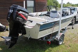 1990 Grumman 16' Aluminum Boat w/ Trailer & Mercury 90 hp Four Stroke Motor