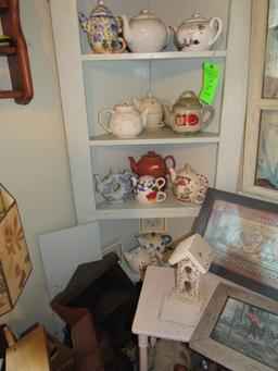 Painted Corner Shelf w/(15) Tea Pots