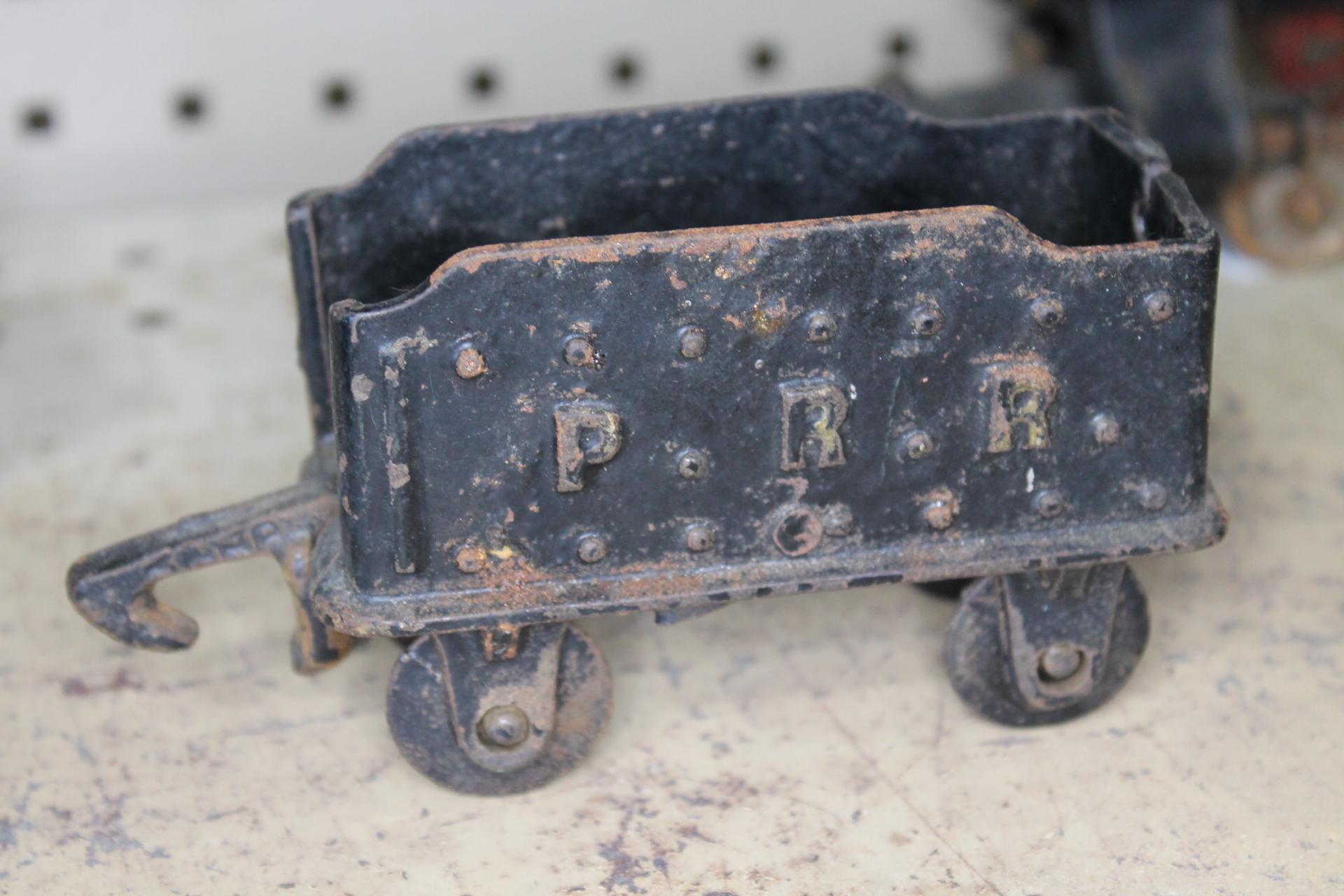 Antique Cast Iron Child Railroad Engine with Cars