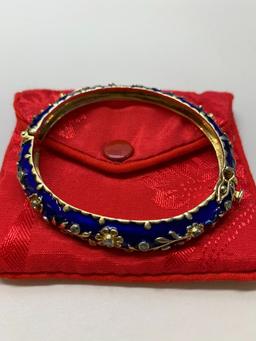 Jack Gutschneider 14K Yellow Gold & Cobalt Enamel Bangle Bracelet