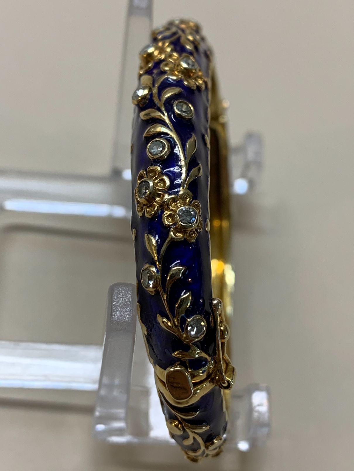 Jack Gutschneider 14K Yellow Gold & Cobalt Enamel Bangle Bracelet