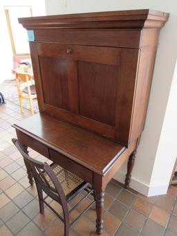 Antique Mahogany Turned Leg Desk & Cane Seat Chair