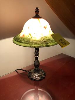 Cast Metal Lamp Base with interior painted glass shade