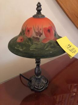 Cast Metal Lamp Base with interior painted glass shade