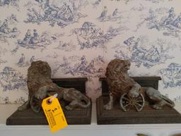 (2) Vintage Cast Metal Lion Bookends