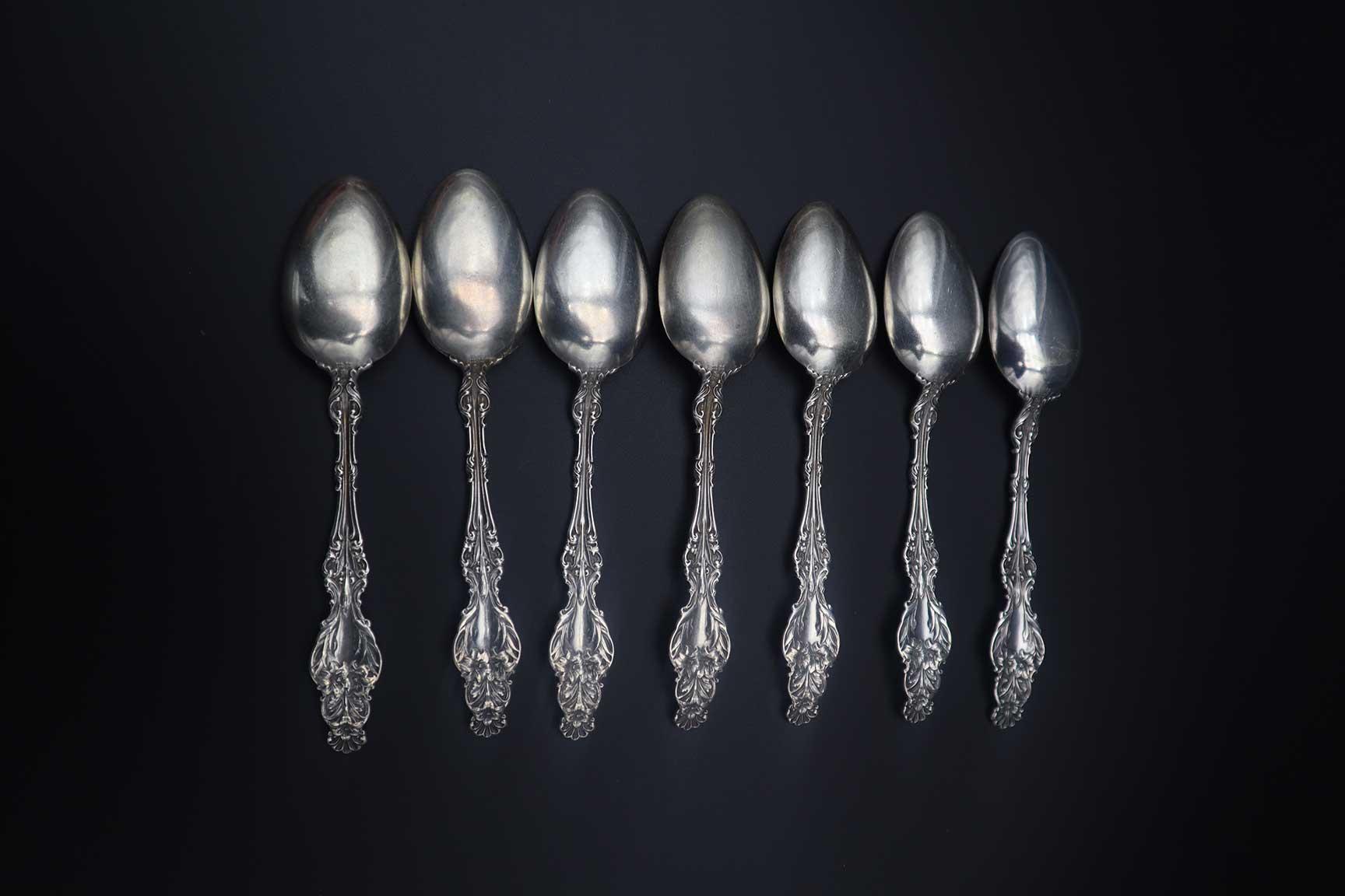 Set of (7) Gorham-Whiting Lily Pattern Sterling Silver Tea Spoons