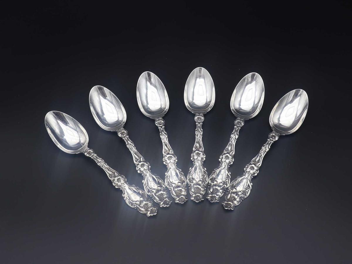 Set of (6) Gorham-Whiting Lily Pattern Sterling Silver Tea Spoons