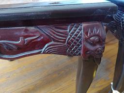 Pair of Carved End-Tables with Marble Inlays