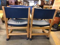 Pair of Upholstered Hardwood Roll Around Chairs