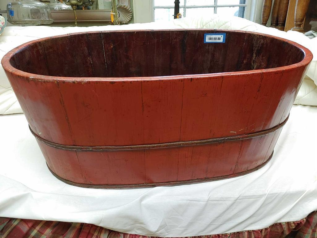 Red Painted Wood Tub