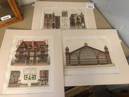 Group of (3) Architectural 19th C Prints