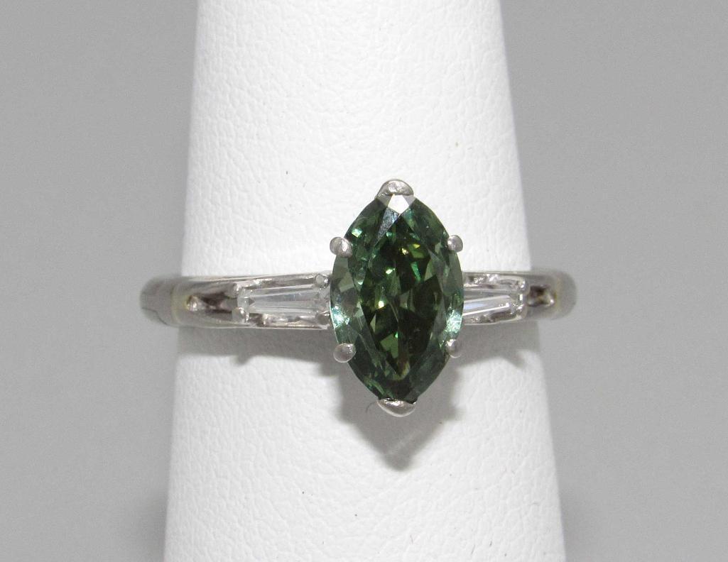 1 Carat Marquise Cut Green Diamond Ring