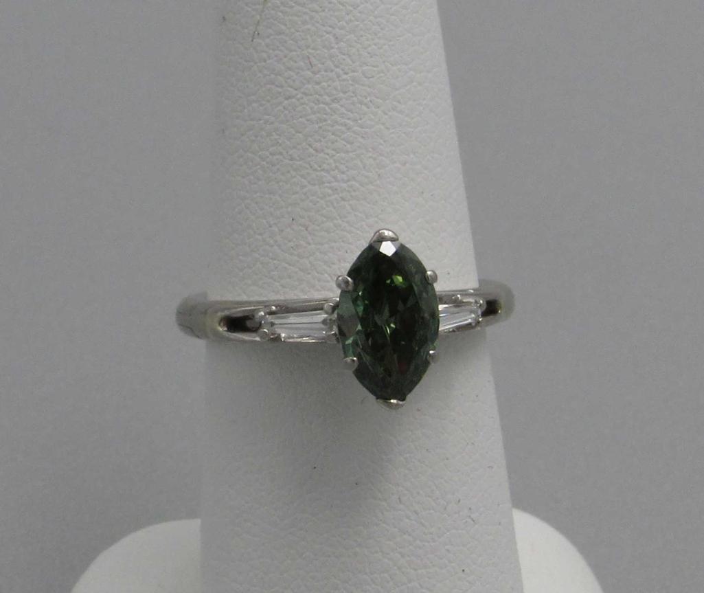 1 Carat Marquise Cut Green Diamond Ring