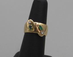 18K Yellow Gold Ring with Diamonds & Emeralds