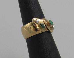 18K Yellow Gold Ring with Diamonds & Emeralds