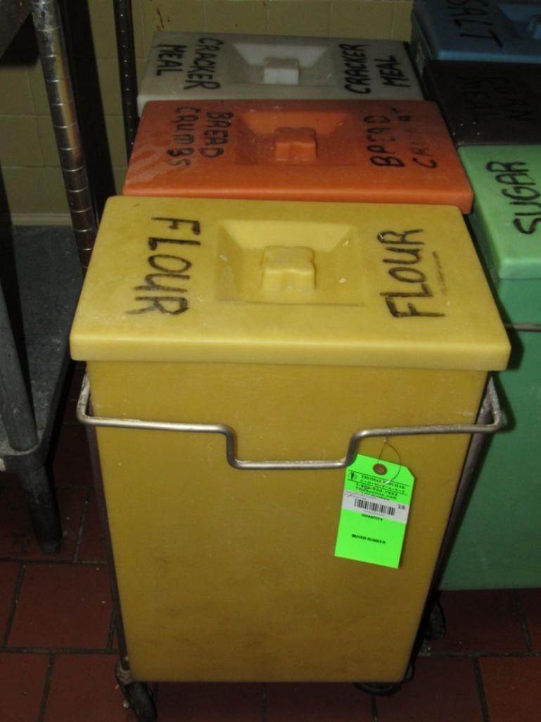 (3) Poly Dry Ingredients Bins w/ Rolling Cart