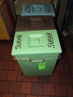 (3) Poly Dry Ingredients Bins w/ Rolling Cart