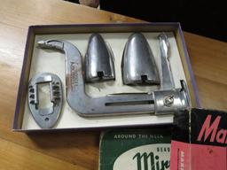 Vintage neck mirror in the box from the '50s/'60s & 1955 Marbo Home Shine Rite shoe shine kit in