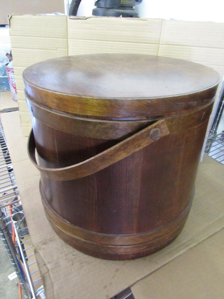 Wood Firkin 16" Diameter x 14"h With Cover & Wood Handle