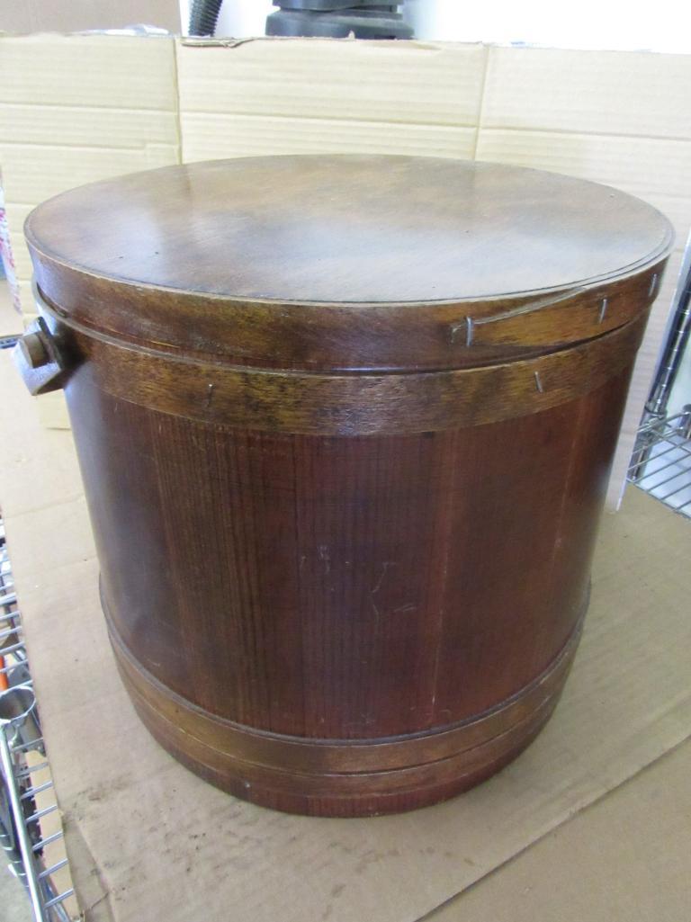 Wood Firkin 16" Diameter x 14"h With Cover & Wood Handle