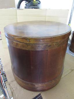 Wood Firkin 16" Diameter x 14"h With Cover & Wood Handle