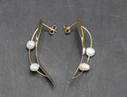 Pair of 14K Yellow Gold & Pearl Earrings