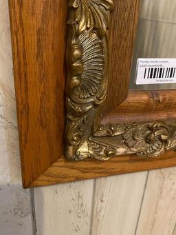 Oak Mirror w/ Gilt Carving & (2) Candle Sconces