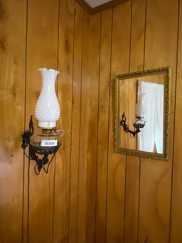 Electrified Oil Lamp w/Wall Brackets and 15" x 22" Mirror